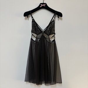 Victoria’s Secret Mesh Chemise Slip Babydoll Top L Black